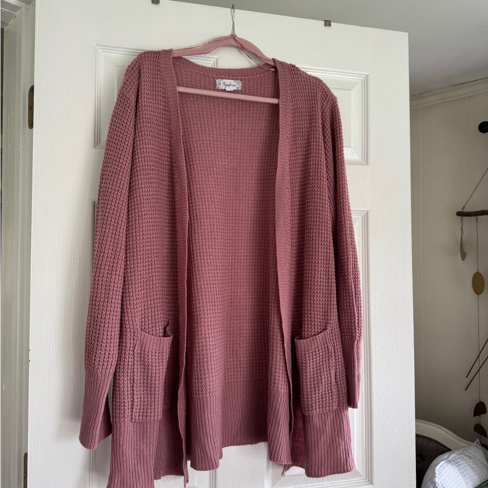 Dusty Rose Open-Front Knit Cardigan Sweater